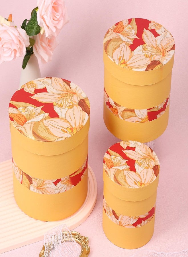 HOME ELEMENTS 3 Pcs Set of Luxury Round Gift Box Set, Bridesmaid Box, Decorative Present Boxes for Diwali Christmas Wedding Birthdays Special Occasions Gift Hampers (Yellow) - Image 1